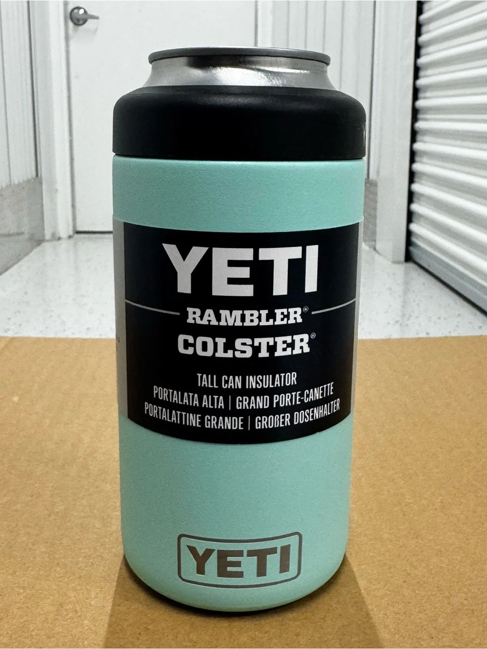 Yeti Rambler Colster Tall Can Insulator - Seafoam Green with Black Lid